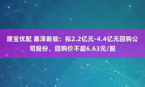 建宝优配 嘉泽新能：拟2.2亿元-4.4亿元回购公司股份，回购价不超6.63元/股