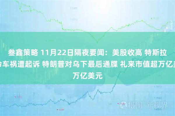 叁鑫策略 11月22日隔夜要闻：美股收高 特斯拉致命车祸遭起诉 特朗普对乌下最后通牒 礼来市值超万亿美元